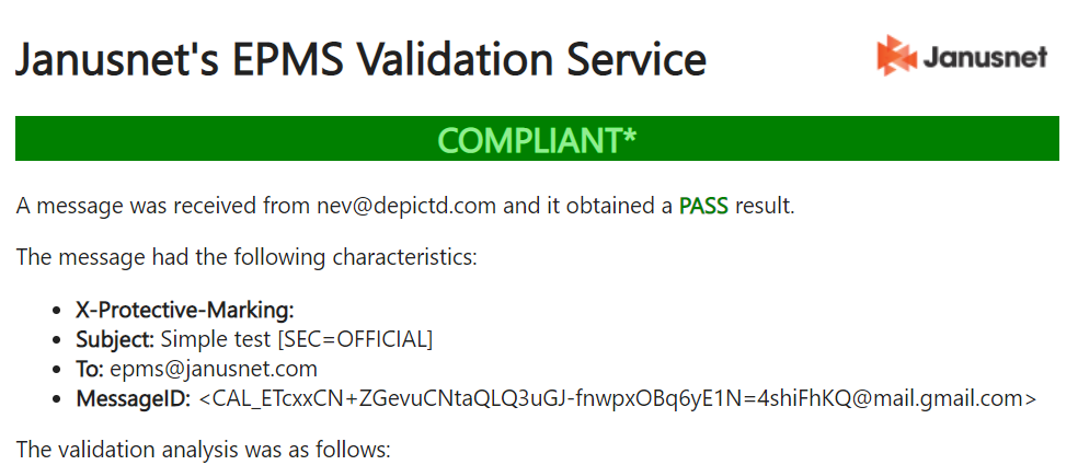 Janusnet EMS Validation Service Compliant image