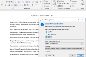 Easy select - accurately add a Security Classification label to MS Word